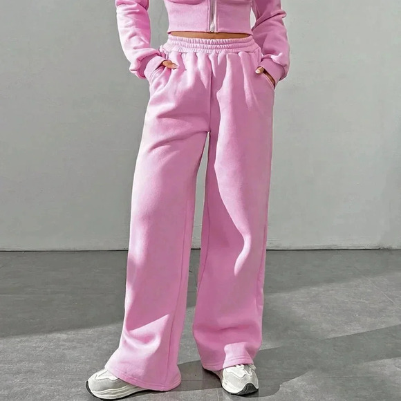 Pink Casual Women's Spring Zip Front Hooded Sweatshirt And Pants Set - Picture 5 of 7